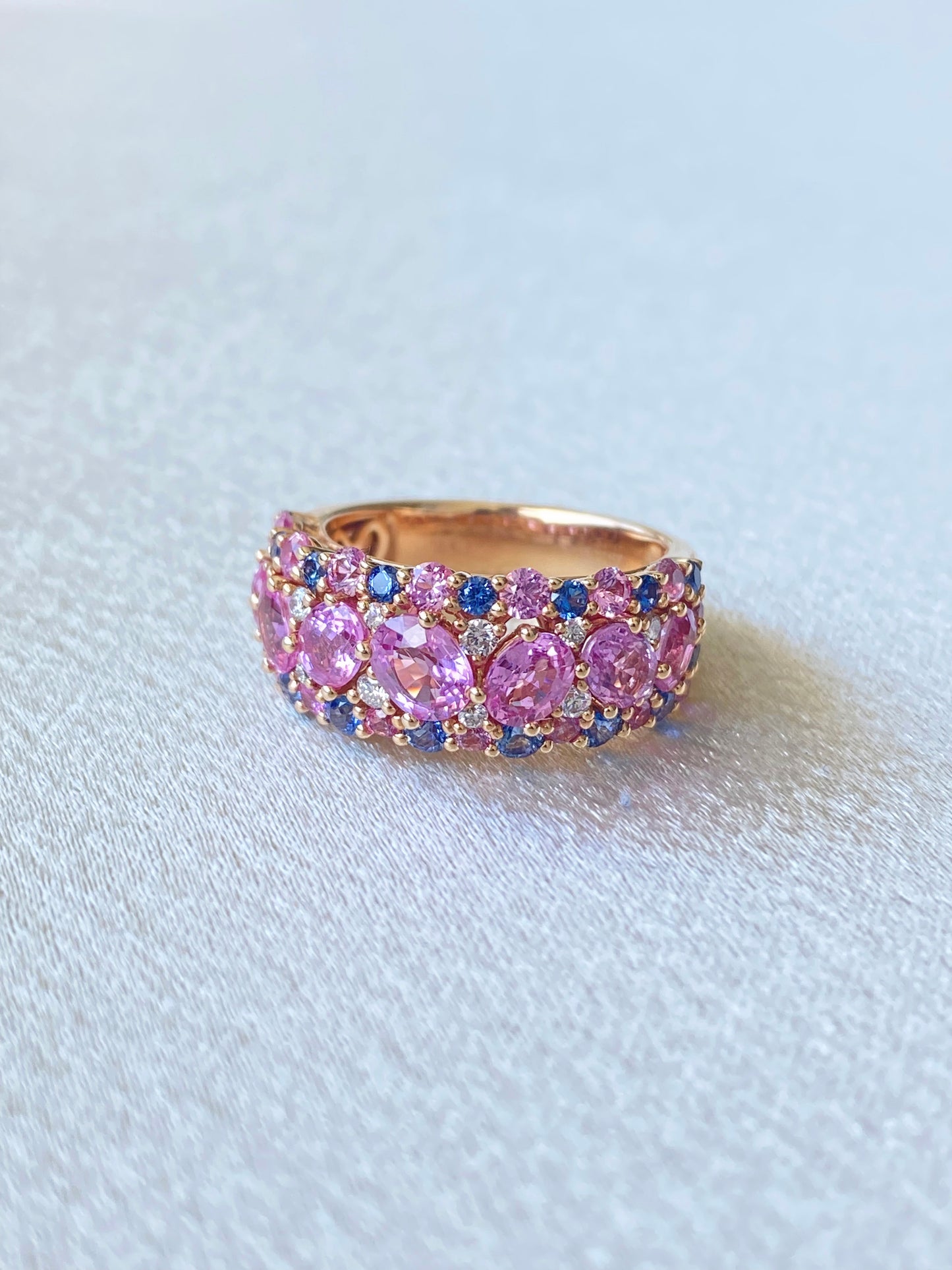 Pink Sapphire & Blue Sapphire with Diamond Ring in 18K Rose Gold  #304