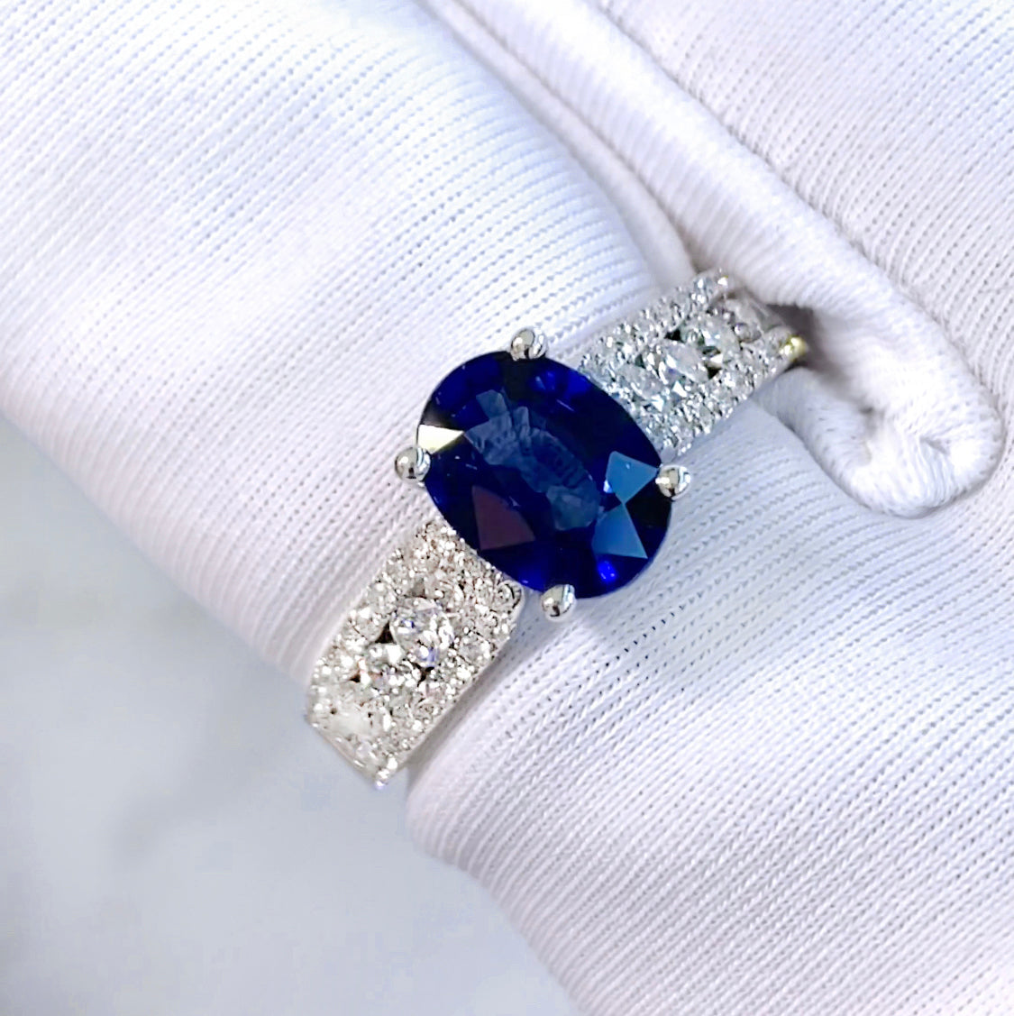 (SOLD) Oval Blue Sapphire and Diamond Ring #49