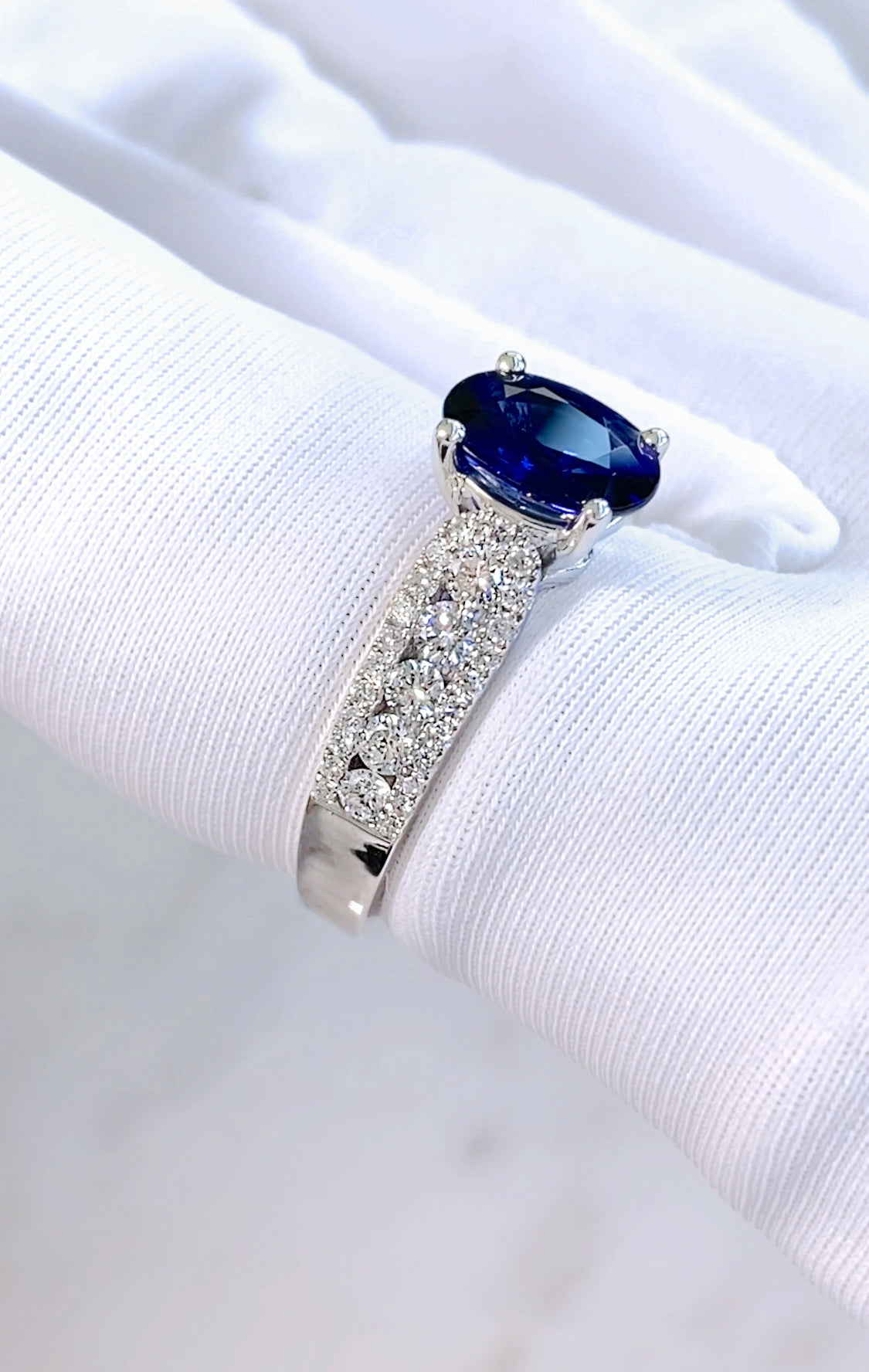 (SOLD) Oval Blue Sapphire and Diamond Ring #49