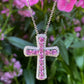 Oval Pink Sapphire & Diamond Cross Pendant in 18K White Gold #398