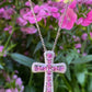 Oval Pink Sapphire & Diamond Cross Pendant in 18K White Gold #398