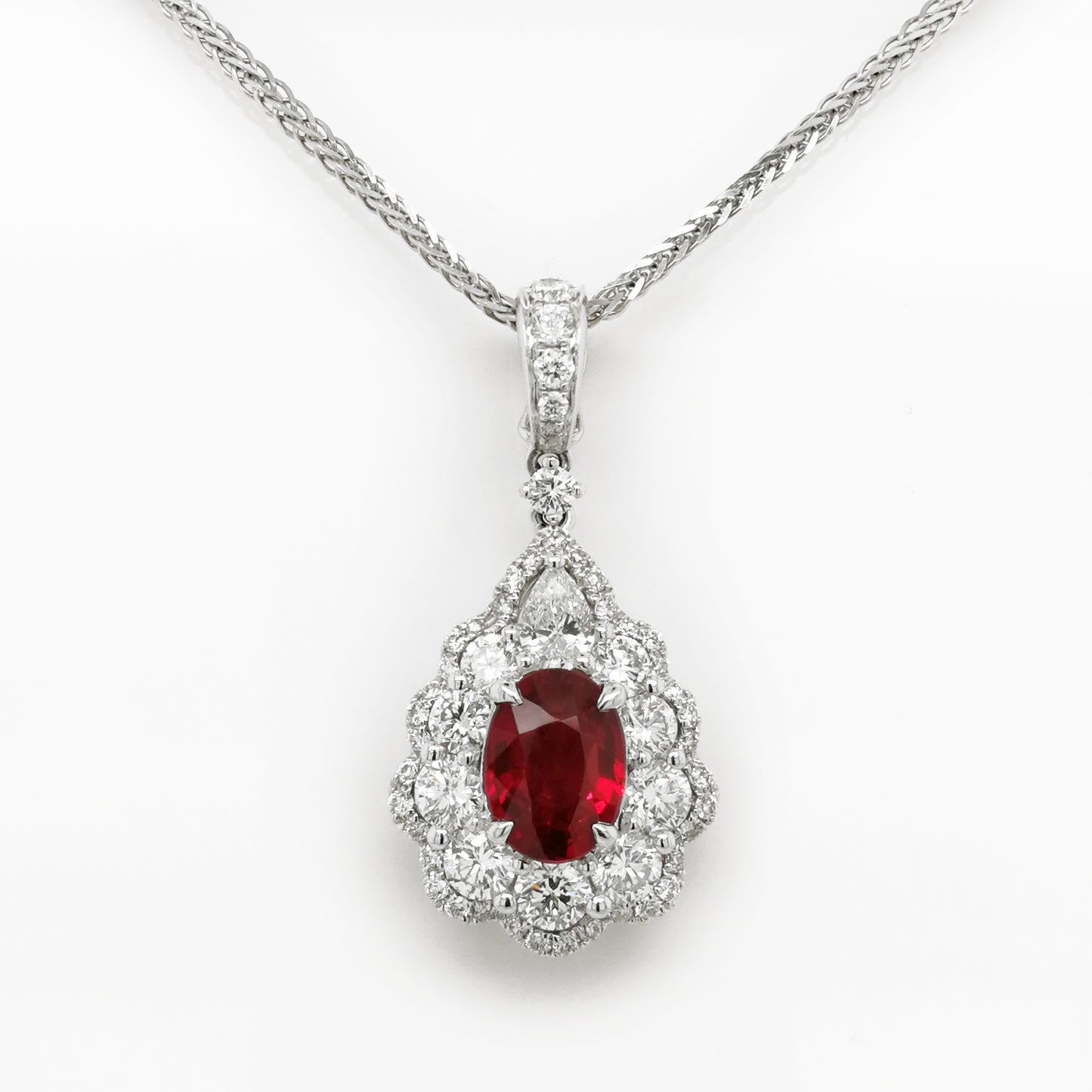 Oval Ruby with Diamond Pendant in 18K White Gold #192