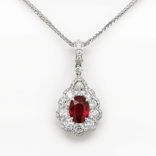 Oval Ruby with Diamond Pendant in 18K White Gold #192