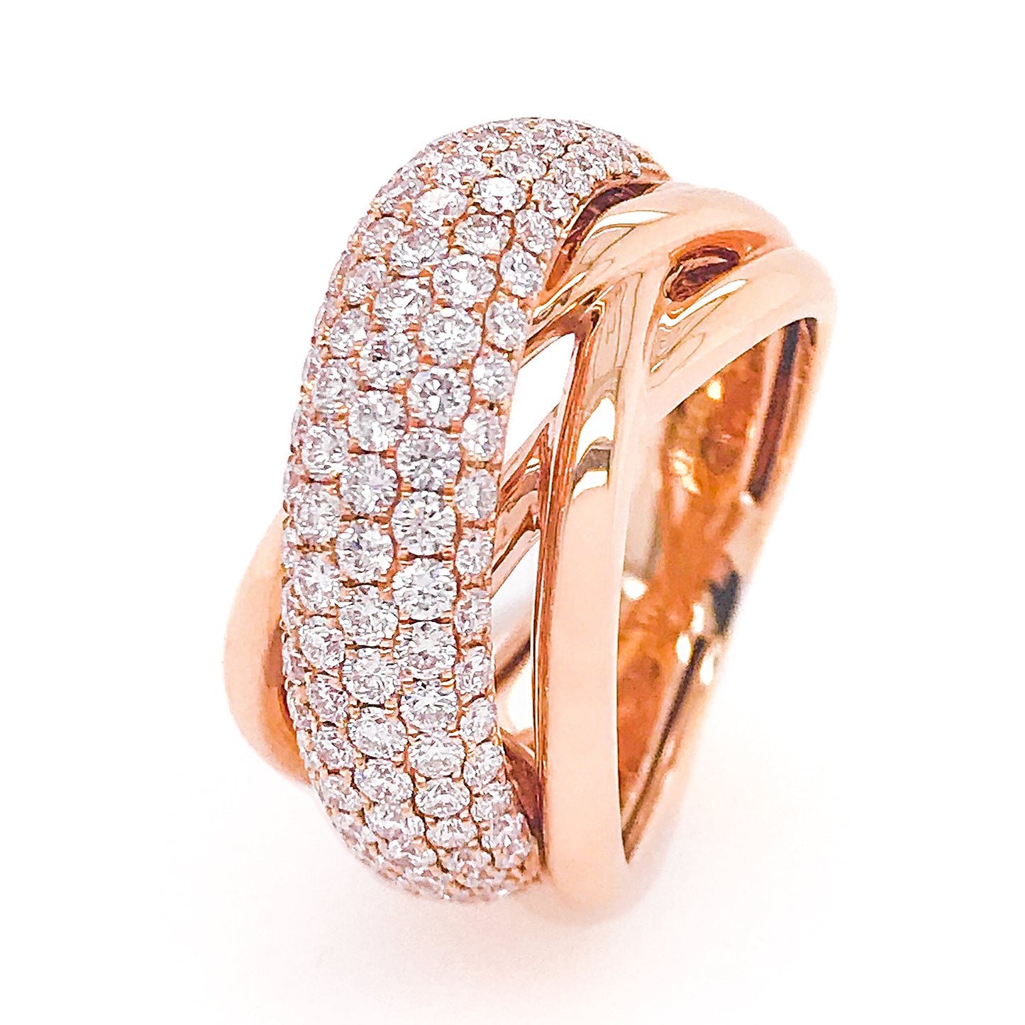 (SOLD) 18K Rose Gold & Diamond Crossover Ring #318