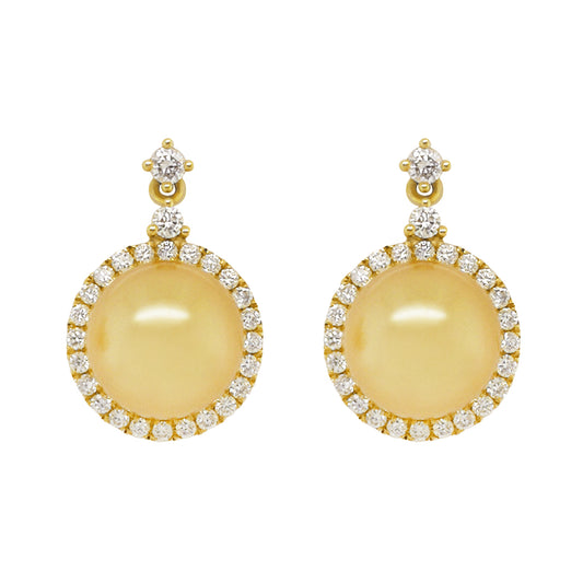 Golden South Sea Pearls with Diamonds Earrings #340