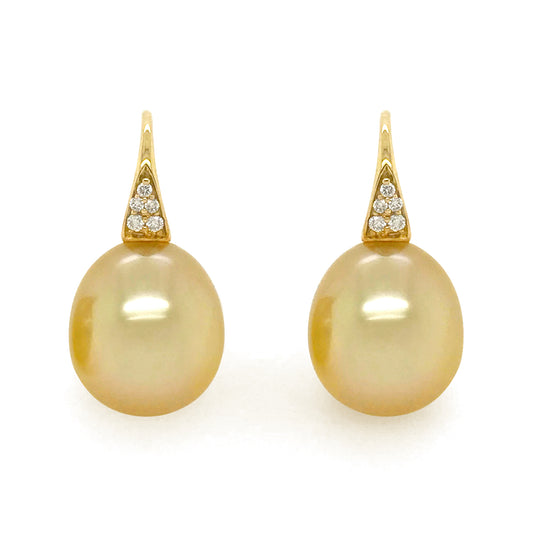 Golden South Sea Pearls with Diamonds Earrings #377
