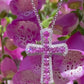 Oval Pink Sapphire & Diamond Cross Pendant in 18K White Gold #398