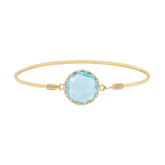 (SOLD) 14K Yellow Gold Blue Topaz Bangle #169