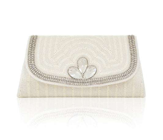 Hand Embroidered Clutch - Silver #18