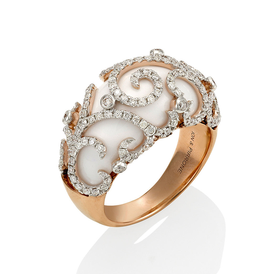 (SOLD) White Onyx Diamond Ring with Rose Gold #115