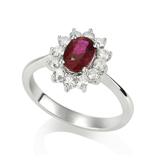 18KW Oval Ruby with Diamond Ring #193